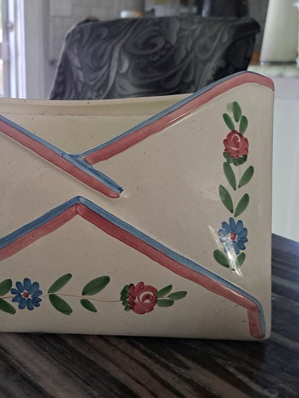 vintage, hand-painted ceramic envelope letter holder.